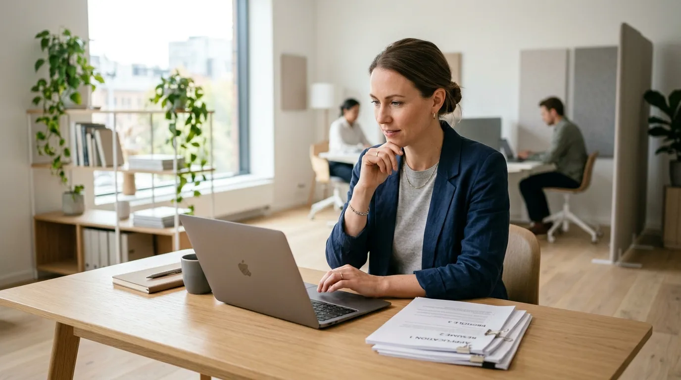 AI i rekruttering for SMV med leder der screener kandidater på laptop