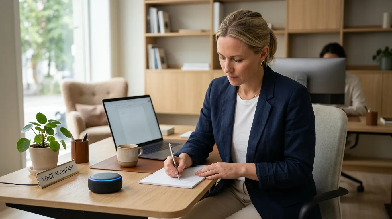 AI telefonassistent håndterer opkald for virksomhed i moderne kontormiljø