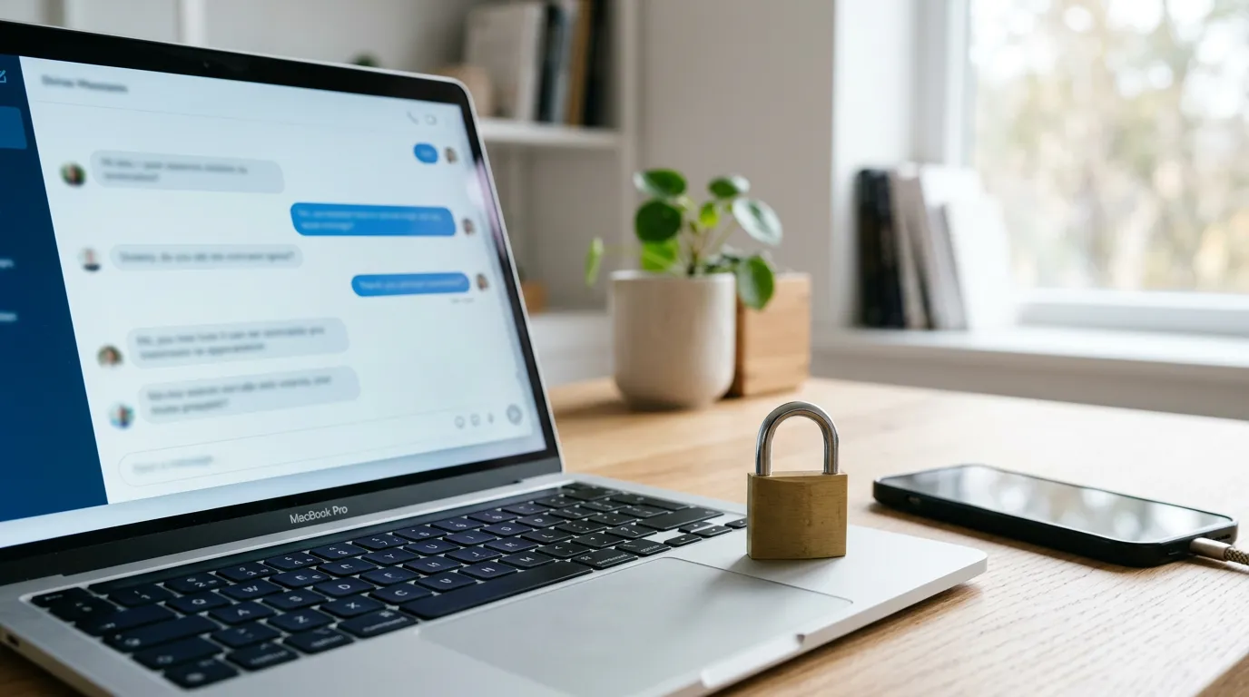 Medarbejder bruger chat på laptop med fokus på GDPR og datasikkerhed i virksomheden