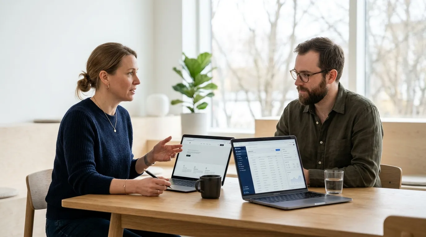 Virksomhedsejer og webudvikler vælger mellem WordPress hjemmeside og specialudviklet hjemmeside